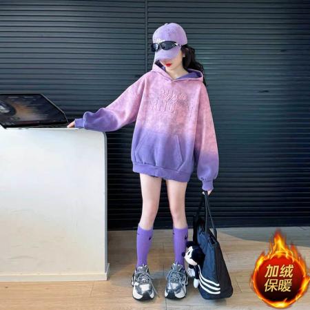 FA50001# 加绒加厚女童连帽卫衣秋冬新款儿童长袖渐变上衣女孩秋装卫衣 童装批发宝宝服饰批发
