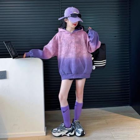 FA50001# 加绒加厚女童连帽卫衣秋冬新款儿童长袖渐变上衣女孩秋装卫衣 童装批发宝宝服饰批发