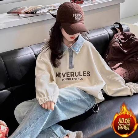 FA50002# 女童秋季Polo领卫衣秋冬季新款中大童网红女孩宽松百搭套头卫衣潮 童装批发宝宝服饰批发