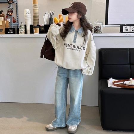 FA50002# 女童秋季Polo领卫衣秋冬季新款中大童网红女孩宽松百搭套头卫衣潮 童装批发宝宝服饰批发