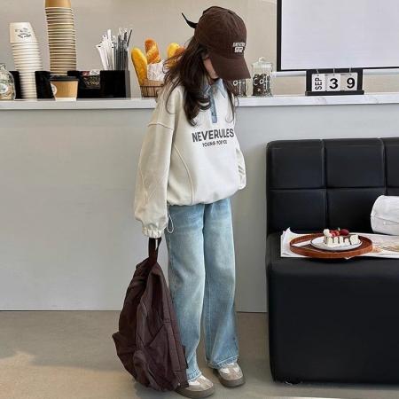 FA50002# 女童秋季Polo领卫衣秋冬季新款中大童网红女孩宽松百搭套头卫衣潮 童装批发宝宝服饰批发