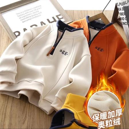 FA50004# 加绒加厚奥粒绒卫衣男女童新款秋冬保暖套头中大童潮酷上衣 童装批发宝宝服饰批发