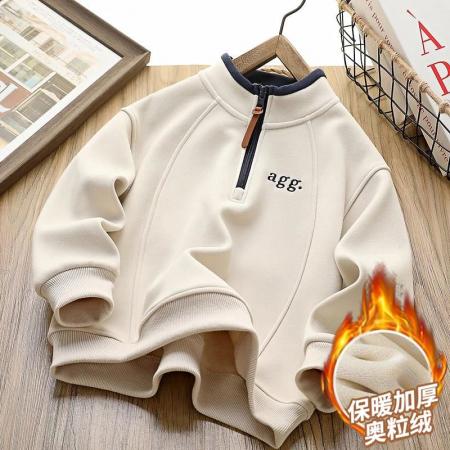 FA50004# 加绒加厚奥粒绒卫衣男女童新款秋冬保暖套头中大童潮酷上衣 童装批发宝宝服饰批发