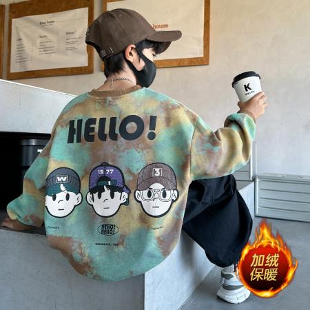 FA50006# 男童秋季迷彩卫衣新款男孩帅气炸街中大童卡通印花圆领上衣潮 童装批发宝宝服饰批发