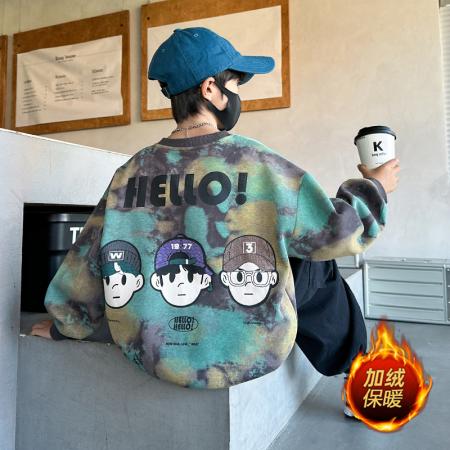 FA50006# 男童秋季迷彩卫衣新款男孩帅气炸街中大童卡通印花圆领上衣潮 童装批发宝宝服饰批发