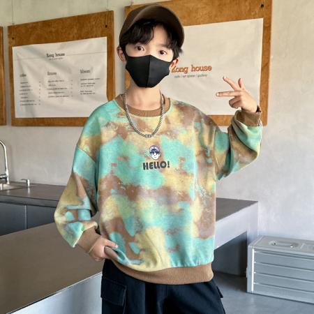 FA50006# 男童秋季迷彩卫衣新款男孩帅气炸街中大童卡通印花圆领上衣潮 童装批发宝宝服饰批发