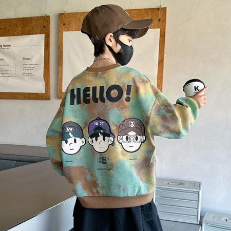 FA50006# 男童秋季迷彩卫衣新款男孩帅气炸街中大童卡通印花圆领上衣潮 童装批发宝宝服饰批发