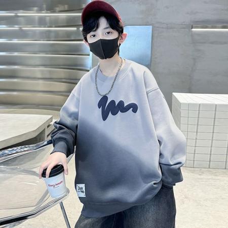 男童卫衣春秋款新款洋气中大童圆领时髦渐变色秋装帅气打底衫 童装批发宝宝服饰批发