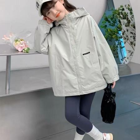 女童外套春秋春装新款洋气儿童连帽冲锋衣中大童休闲上衣 童装批发宝宝服饰批发