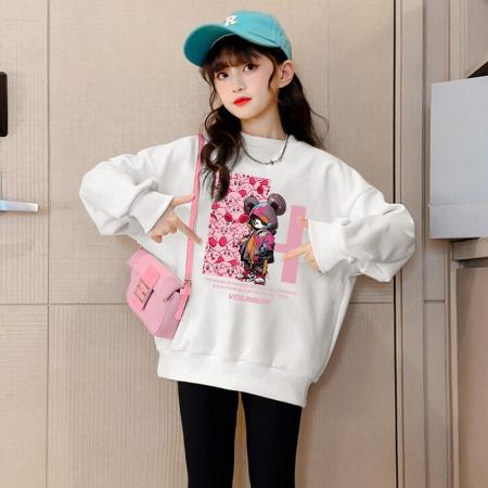 女童秋装卫衣新款儿童洋气韩版女孩秋冬加绒加厚卡通小熊上衣 童装批发宝宝服饰批发