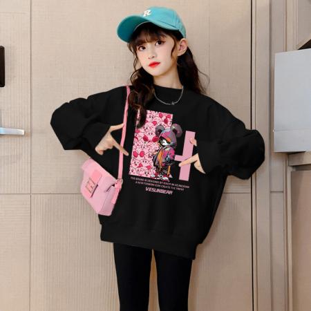 女童秋装卫衣新款儿童洋气韩版女孩秋冬加绒加厚卡通小熊上衣 童装批发宝宝服饰批发