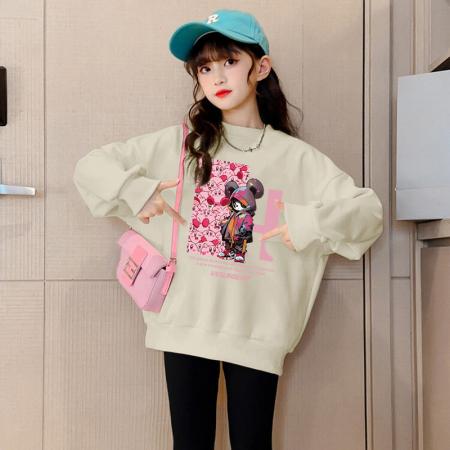 女童秋装卫衣新款儿童洋气韩版女孩秋冬加绒加厚卡通小熊上衣 童装批发宝宝服饰批发