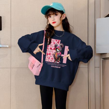 女童秋装卫衣新款儿童洋气韩版女孩秋冬加绒加厚卡通小熊上衣 童装批发宝宝服饰批发