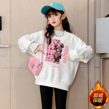 女童秋装卫衣新款儿童洋气韩版女孩秋冬加绒加厚卡通小熊上衣 童装批发宝宝服饰批发