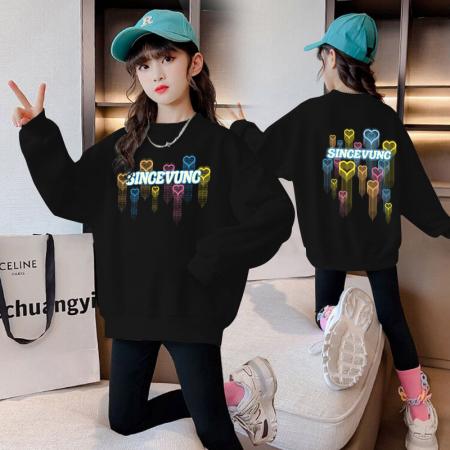 女童秋装卫衣新款儿童洋气韩版女孩秋冬加绒加厚卡通星星上衣 童装批发宝宝服饰批发