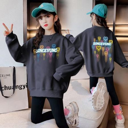 女童秋装卫衣新款儿童洋气韩版女孩秋冬加绒加厚卡通星星上衣 童装批发宝宝服饰批发