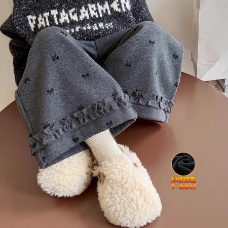 女童直筒裤秋冬季加绒阔腿长裤新款儿童洋气加厚冬装加厚裤子 童装批发宝宝服饰批发