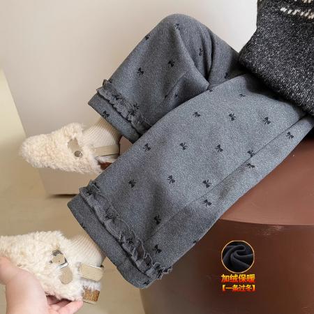 女童直筒裤秋冬季加绒阔腿长裤新款儿童洋气加厚冬装加厚裤子 童装批发宝宝服饰批发