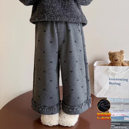 女童直筒裤秋冬季加绒阔腿长裤新款儿童洋气加厚冬装加厚裤子 童装批发宝宝服饰批发