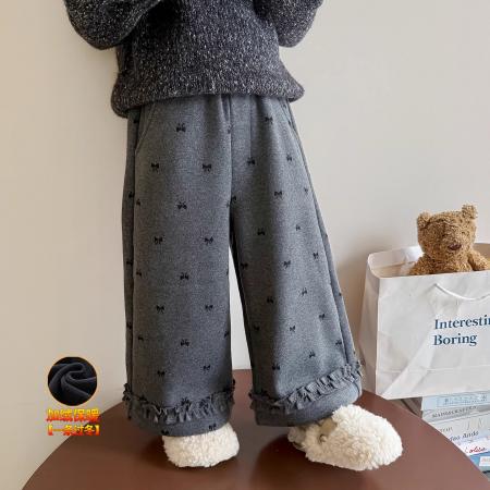 女童直筒裤秋冬季加绒阔腿长裤新款儿童洋气加厚冬装加厚裤子 童装批发宝宝服饰批发