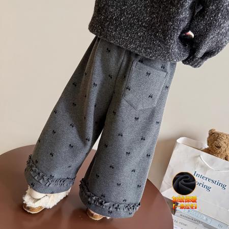 女童直筒裤秋冬季加绒阔腿长裤新款儿童洋气加厚冬装加厚裤子 童装批发宝宝服饰批发