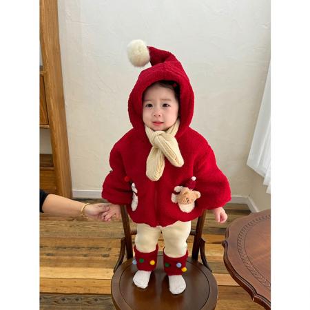 宝宝女童冬装新款洋气圣诞节外套可爱卫衣加厚保暖婴儿秋冬上衣服 童装批发宝宝服饰批发