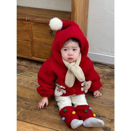 宝宝女童冬装新款洋气圣诞节外套可爱卫衣加厚保暖婴儿秋冬上衣服 童装批发宝宝服饰批发