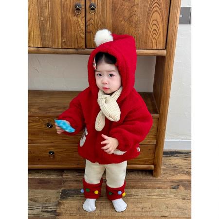 宝宝女童冬装新款洋气圣诞节外套可爱卫衣加厚保暖婴儿秋冬上衣服 童装批发宝宝服饰批发