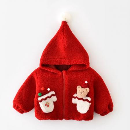 宝宝女童冬装新款洋气圣诞节外套可爱卫衣加厚保暖婴儿秋冬上衣服 童装批发宝宝服饰批发