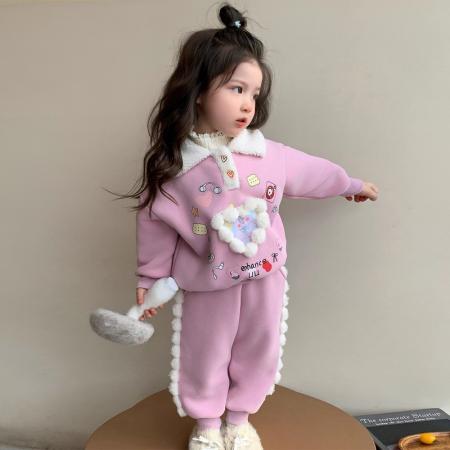 女童加绒洋气秋冬季卫衣套装宝宝新款儿童加厚休闲冬装两件套 童装批发宝宝服饰批发