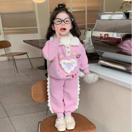 女童加绒洋气秋冬季卫衣套装宝宝新款儿童加厚休闲冬装两件套 童装批发宝宝服饰批发