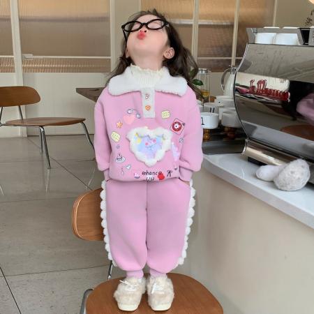 女童加绒洋气秋冬季卫衣套装宝宝新款儿童加厚休闲冬装两件套 童装批发宝宝服饰批发