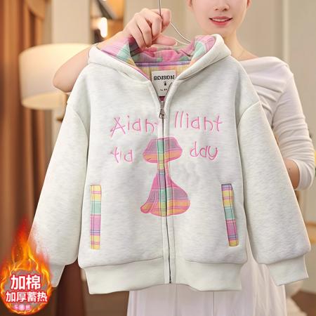 女童加绒外套秋冬款新款小童连帽加厚洋气超好看冬季女宝上衣 童装批发宝宝服饰批发