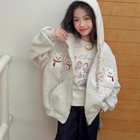 韩国女童一体绒拉布布连帽卫衣外套秋冬女孩时尚休闲运动开衫上衣 童装批发宝宝服饰批发