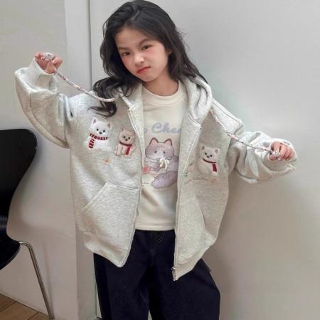 韩国女童一体绒拉布布连帽卫衣外套秋冬女孩时尚休闲运动开衫上衣 童装批发宝宝服饰批发