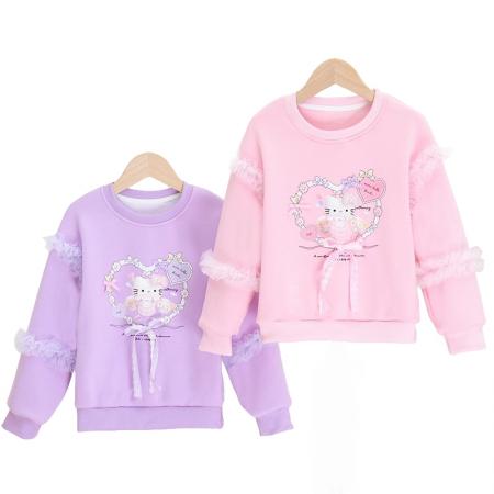 秋冬季新款女童加绒圆领卫衣女孩儿童韩版时尚卡通印花上衣女 童装批发宝宝服饰批发