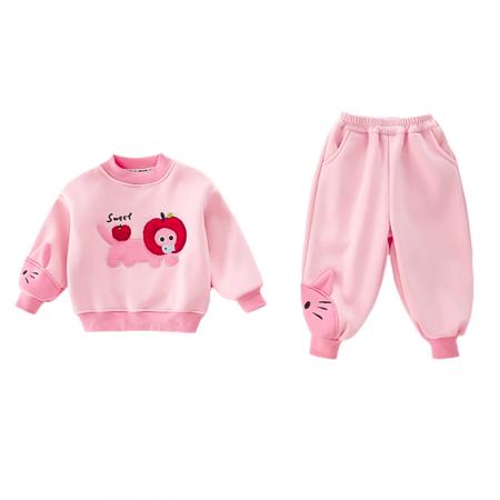 女小童休闲套装加绒款洋气女宝宝加厚卫衣秋冬装小女孩卡通两件套 童装批发宝宝服饰批发