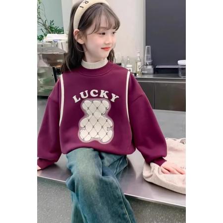 女童加绒卫衣冬季装新款洋气中大儿童冬季半高领保暖打底上衣 童装批发宝宝服饰批发