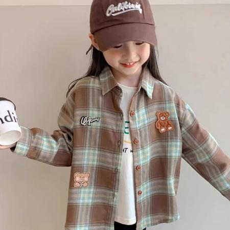 女童春季格子衬衫新款时尚洋气上衣小女孩春秋款休闲外套衬衣 童装批发宝宝服饰批发