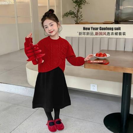 女童纯色套装裙秋冬装新款洋气儿童毛衣针织衫背心裙两件套潮 童装批发宝宝服饰批发