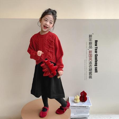 女童纯色套装裙秋冬装新款洋气儿童毛衣针织衫背心裙两件套潮 童装批发宝宝服饰批发