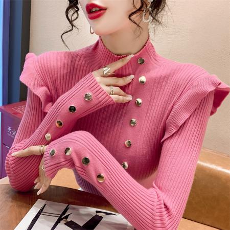 FA50074# 冬季新款设计感时尚高领毛衣显瘦打底针织衫上衣 服裝批發女裝批發服飾貨源