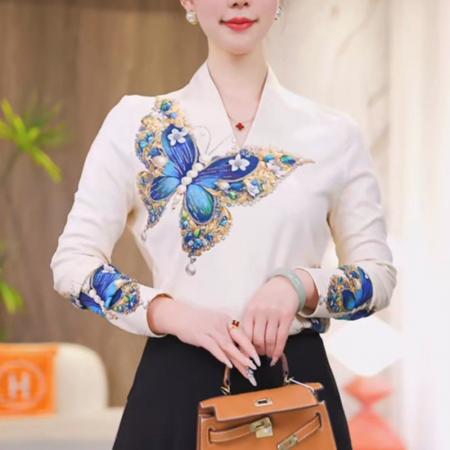 FA50075# 翩然蝶衣新款高级感徳绒秋冬保暖洋气轻奢简约显瘦V领上衣女 服裝批發女裝批發服飾貨源