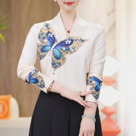 FA50075# 翩然蝶衣新款高级感徳绒秋冬保暖洋气轻奢简约显瘦V领上衣女 服裝批發女裝批發服飾貨源