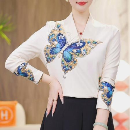 FA50075# 翩然蝶衣新款高级感徳绒秋冬保暖洋气轻奢简约显瘦V领上衣女 服裝批發女裝批發服飾貨源