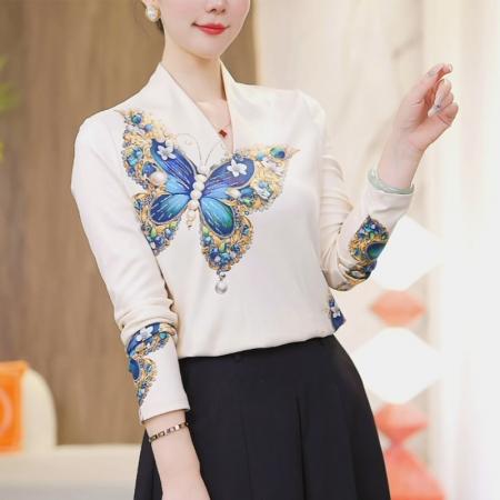 FA50075# 翩然蝶衣新款高级感徳绒秋冬保暖洋气轻奢简约显瘦V领上衣女 服裝批發女裝批發服飾貨源