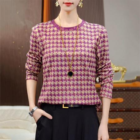 FA50076# 千鸟紫格秋冬新款抗起球高端减龄显瘦打底衫 服裝批發女裝批發服飾貨源