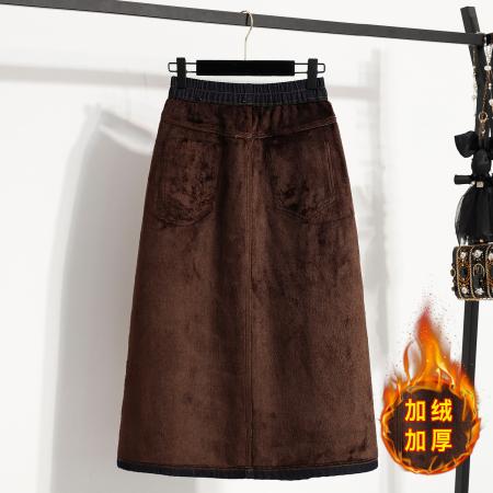 FA50079# 冬款胖mm大码加绒加厚松紧腰大摆长款牛仔半身裙保暖a字裙 服裝批發女裝批發服飾貨源