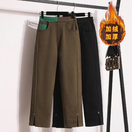 FA50080# 冬新款大码休闲欧版弹力直筒女裤胖MM加绒加厚简约高腰女长裤 服裝批發女裝批發服飾貨源