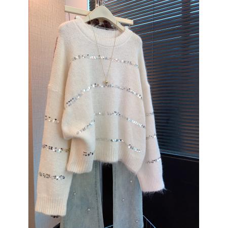 FA50082# 复古圆领毛衣女春秋秋季新款宽松软糯套头针织衫长袖上衣 服裝批發女裝批發服飾貨源